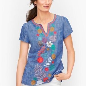 Talbots petite embroidered floral pineapple top